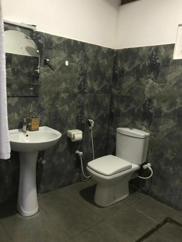 a bathroom with a toilet and a sink at Greenwood Hotel Sigiriya in Sigiriya