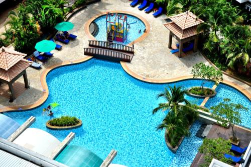 an overhead view of a swimming pool at a resort at Grand Lexis Port Dickson in Port Dickson