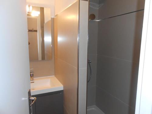 une salle de bain avec douche et lavabo dans l'établissement Appartement 2 personnes cures ski luchon, à Luchon