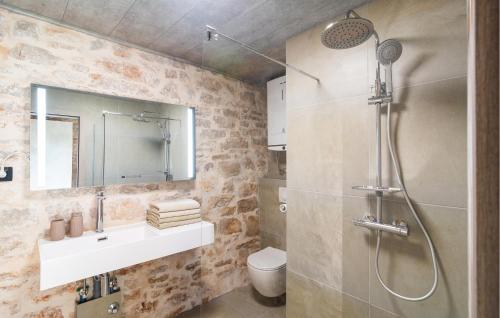 a bathroom with a shower and a sink and a toilet at 2 Bedroom Gorgeous Home In Gdinj in Gdinj