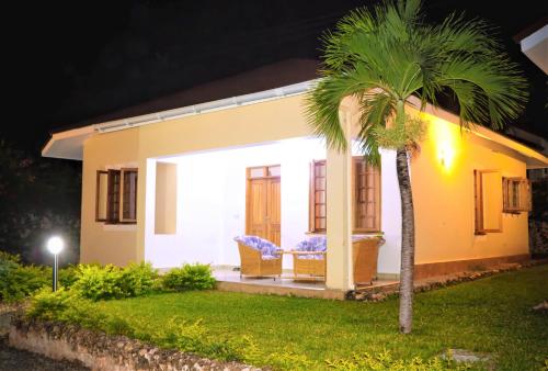 a palm tree in front of a house at night at V-Szameitat Homes in Diani Beach