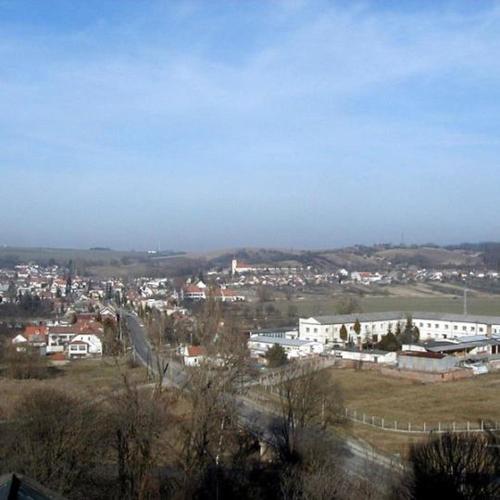 a view of a city with buildings and a town at Ubytovňa KARPATIA in Šaštín