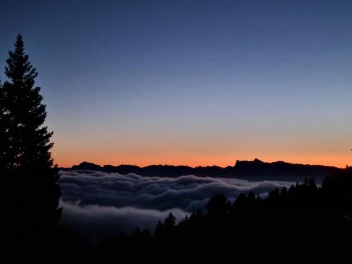 a view from above the clouds at sunset at Logement entier, plein sud, pied des pistes, Chamrousse 1650 in Chamrousse