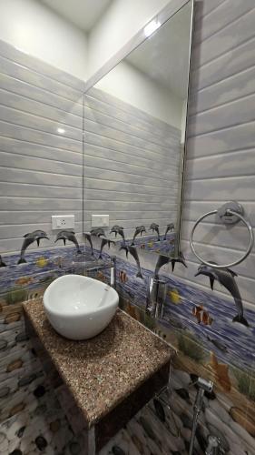 a bathroom with a sink and a mirror at Hotel Akshaya in Port Blair