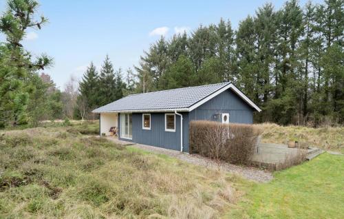 a small blue house on a hill in a field at 3 Bedroom Awesome Home In Ringkøbing in Ringkøbing