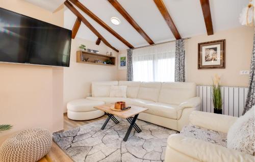 a living room with a white couch and a table at Gorgeous Home In Plesivica With Sauna in Plešivica