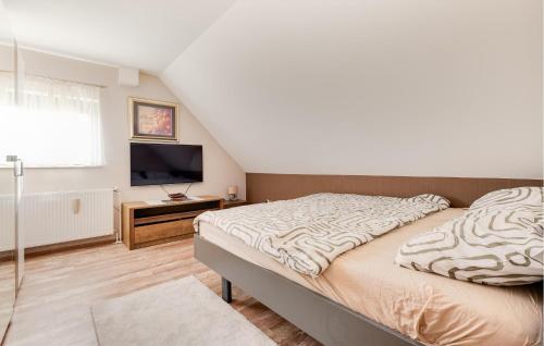 a bedroom with a bed and a flat screen tv at Gorgeous Home In Plesivica With Sauna in Plešivica