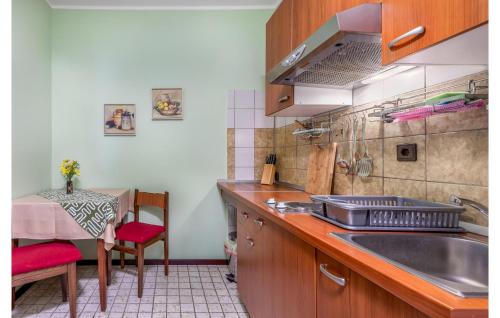 Il comprend une petite cuisine avec un évier et une table. dans l'établissement Awesome Apartment In Palit With Wifi, à Palit