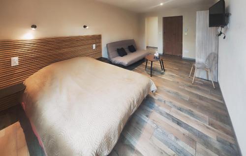 a bedroom with a large bed and a couch at Beautiful Apartment In Saint Chinian in Saint-Chinian