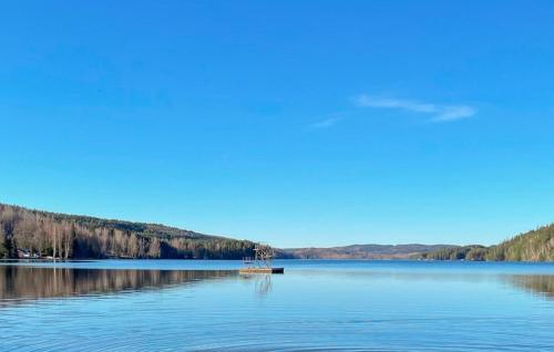 a view of a lake with a boat in the water at Lovely Home In Fengersfors With Wifi in Fengersfors
