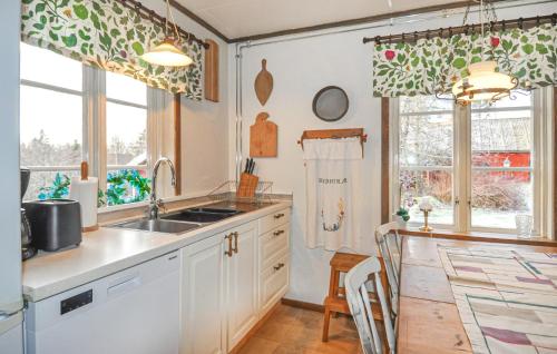 a kitchen with a sink and two windows at 4 Bedroom Nice Home In Tived in Tived