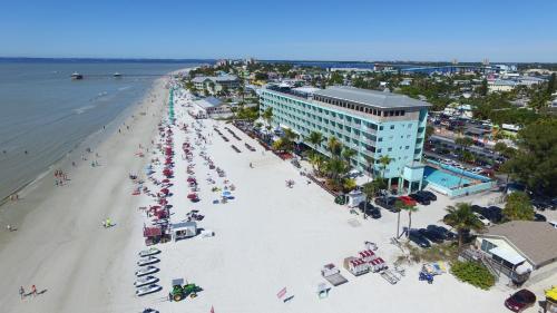 an aerial view of a beach with a hotel at Lani Kai Island Resort in Fort Myers Beach