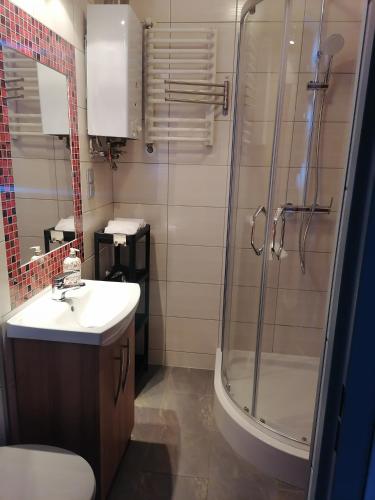 Koupelna v ubytování Apartament Arena