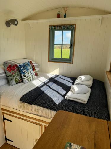 Postel nebo postele na pokoji v ubytování Lower Trewern Shepherds Hut