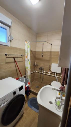 a bathroom with a sink and a shower at Kuća sa lepim pogledom - porodica Čolović in Rudno