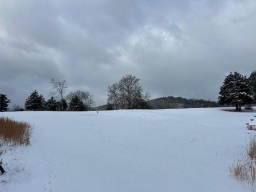 a snow covered field with trees in the distance at Glenwood Inn - Stroudsburg in Delaware Water Gap