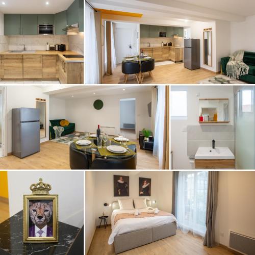 un collage de photos d'une cuisine et d'un salon dans l'établissement La promesse - T2 Hyper centre, à Abbeville