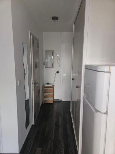 - un couloir avec un réfrigérateur dans la chambre dans l'établissement Comfortable furnished studio, à Aix-les-Bains