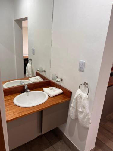 ein Badezimmer mit Waschbecken und Spiegel in der Unterkunft La Joaquina in Rosario de Lerma