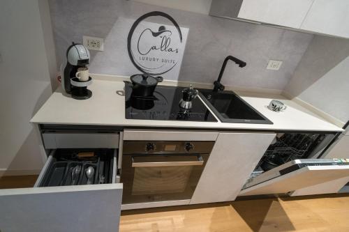 a small kitchen with a sink and a dishwasher at Callas Luxury Suite Verona in Verona