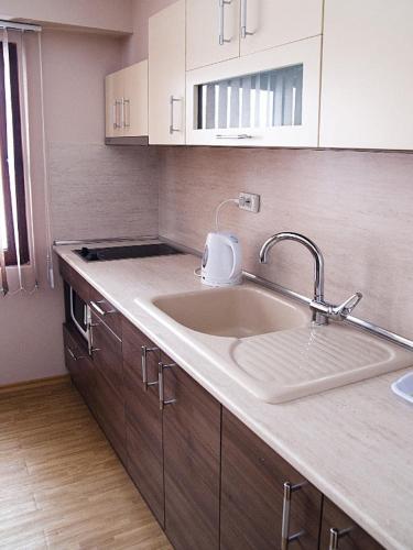 a kitchen counter with a sink and a toaster on it at Motel Maritsa in Dimitrovgrad