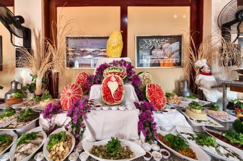 a buffet of food on a table at Crystal Hotel Bodrum in Gumusluk