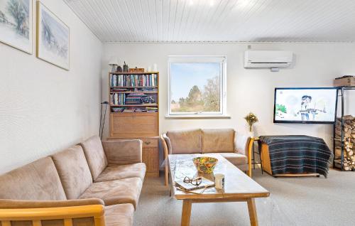 a living room with two couches and a table at Lovely Home In Samsø With Wifi in Nordby
