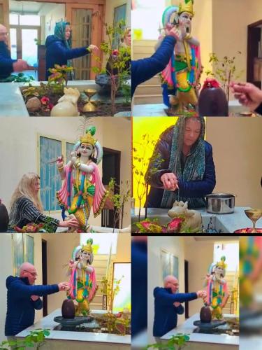 a collage of pictures of a woman playing with a plant at Krishnabalram wellness & Ayurveda centre in Rishīkesh