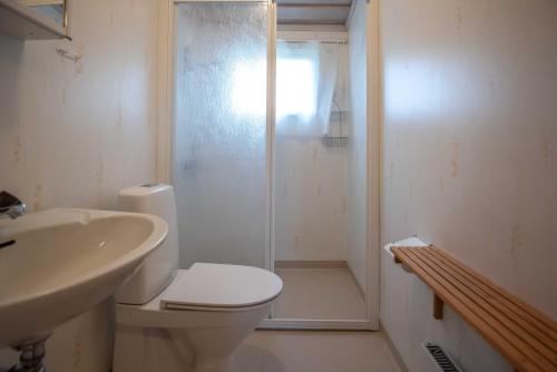 ein Badezimmer mit Dusche, Toilette und Waschbecken in der Unterkunft Trysilfjellet Nord 1017 in Trysil