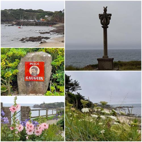 a collage of pictures of the beach and a street light at maison de vacances ninette in Névez