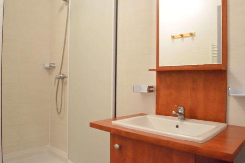 une salle de bain avec un lavabo et une douche avec un miroir dans l'établissement NP610-B230 Appartement 3 pièces Narbonne Plage, à Narbonne-Plage