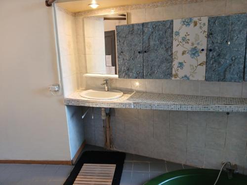 een badkamer met een wastafel en een spiegel bij Loft Americain Centre-Ville in Marseille