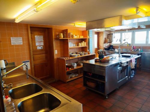a kitchen with a sink and a counter top at Sonnenhof - Wengens Original Kurhaus in Wengen