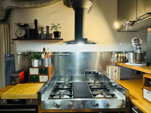 a kitchen with a stainless steel stove top oven at Relax al Mare in Viareggio