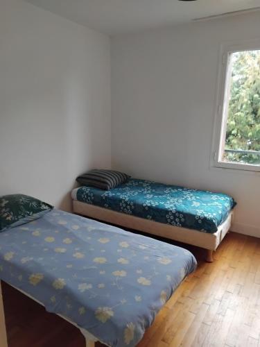 deux lits dans une chambre avec une fenêtre dans l'établissement Appartement Rennes Gare, à Rennes