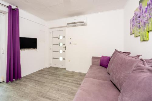 a living room with a couch and a tv at Relax Derossi 2 in Crikvenica