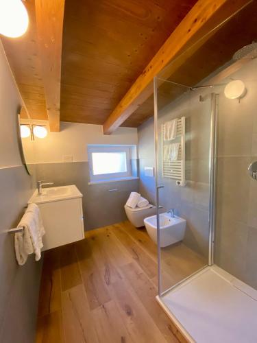 a bathroom with a shower and a sink and a toilet at Gonzaga Suite in Fondi