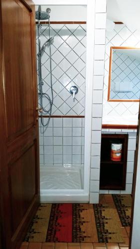 a bathroom with a shower and a door at Camere Sotto le Stelle in Umbertide