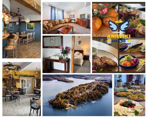 a collage of photos of a house with food at Anielski Zakątek Polańczyk in Polańczyk