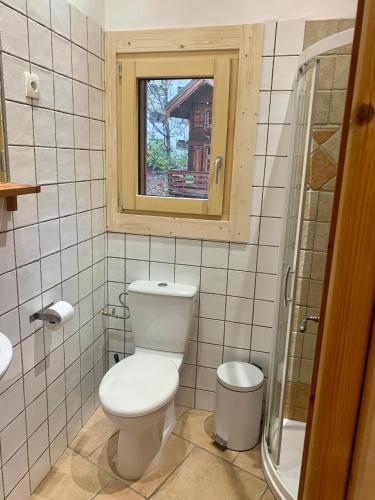 une salle de bain avec toilettes et fenêtre dans l'établissement Private Loft Apartment, Central Chamonix, à Chamonix-Mont-Blanc