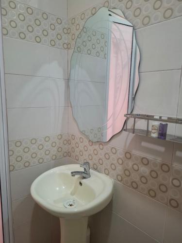 a bathroom with a sink and a mirror at The Lodge in Kuala Kerai