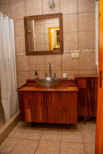 a bathroom with a sink and a mirror at Shalom Hospedaje in Tandil