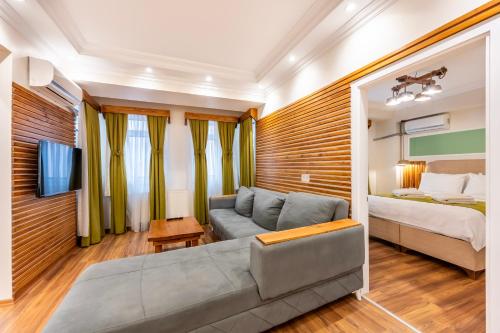 a living room with a couch and a bed at Maniz Apart in Istanbul