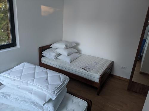 two twin beds in a room with a window at Villa Evergreen in Kopaonik