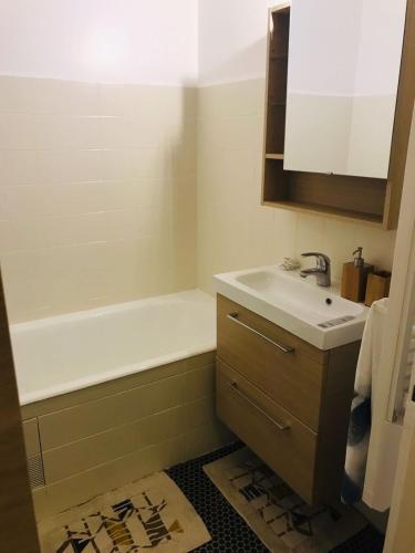 une salle de bain avec un lavabo et une baignoire dans l'établissement Grand studio Paris Expo Pte de Versailles Paris XV, à Vanves