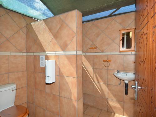 a bathroom with a toilet and a sink at Sabie River Camp in Sabie