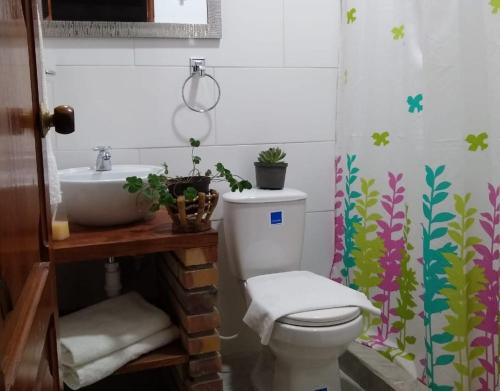 a bathroom with a toilet and a sink at El Laurel Finca Agroturistica in Quimbaya