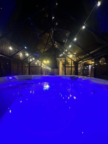 - un bain à remous dans un bâtiment à éclairage bleu dans l'établissement Love Room, Jacuzzi & Cinema House, à Mérignac