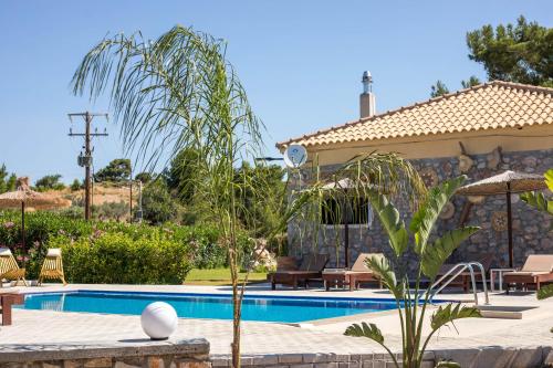 a villa with a swimming pool and a house at Villa in the Woods in Kolimbia