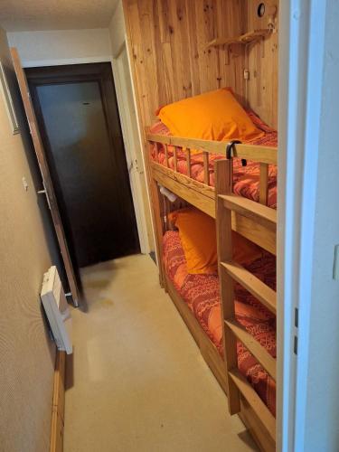 une petite pièce avec deux lits superposés dans l'établissement Appartement St Lary Village, à Saint-Lary-Soulan
